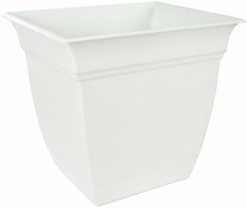 The HC Companies Eclipse Square Plastic Planter w/Attached Saucer - Outdoor & Indoor Plant Pot with Drainage Holes - Lightweight, UV-Resistant Plastic Pots for Plants (10" White, Pack of 1)