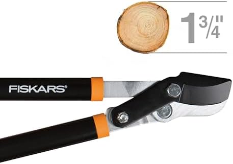 fiskars 28" power-lever garden bypass loppers, 1.75" cut, package contents