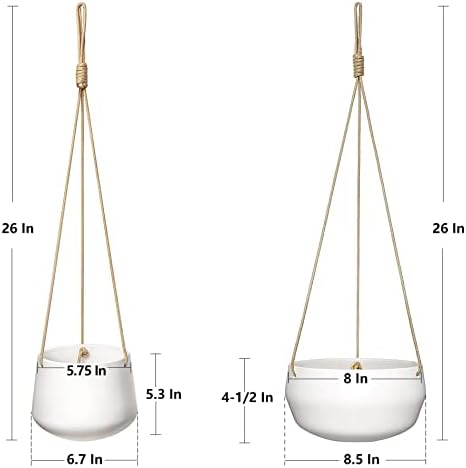 mkono ceramic hanging planters for indoor plants, 8", side view