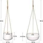 mkono ceramic hanging planter and ceiling hooks, shallow showing dimensions