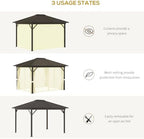 outsunny 10' x 12' hardtop gazebo with curtains showing dimensions