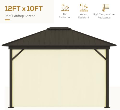 outsunny 10' x 12' hardtop gazebo with curtains, close-up detail