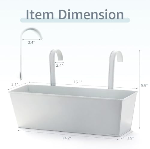 metal railing planters, 16 inch large rectangular hanging shown in use