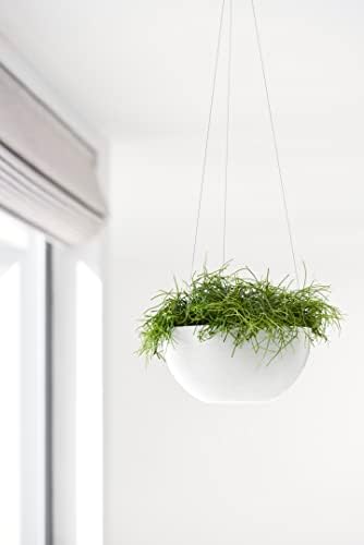 ecopots hanging brussels round planter, pure white, 10.5" showing dimensions