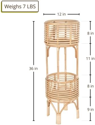 kouboo rattan indoor two-tier plant stand, natural planter, close-up detail