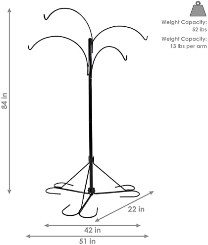 sunnydaze 4-arm hanging basket plant stand with adjustable, close-up detail