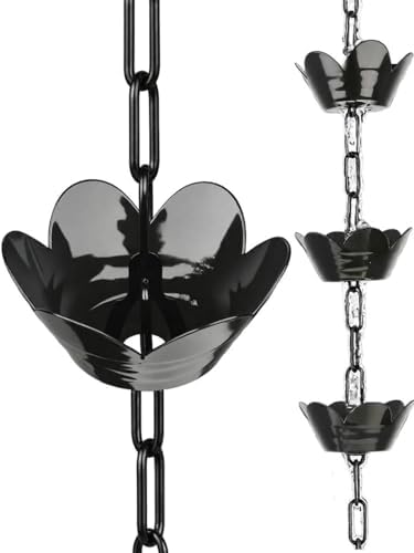 10ft rain chain for gutters, black aluminum daffodil, main product view