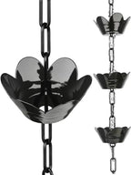10ft rain chain for gutters, black aluminum daffodil, main product view