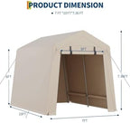 garvee 7'x10' outdoor portable storage shed, waterproof & shown in use