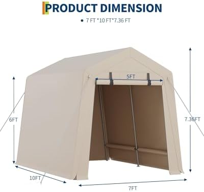 garvee 7'x10' outdoor portable storage shed, waterproof & shown in use