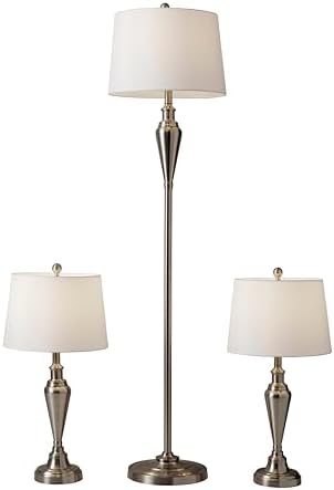 adesso 3-piece lamp set, antique brass & white, main product view