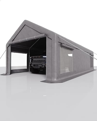 13x25 ft carport with 10 sandbags, car port shown in use