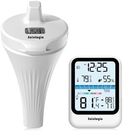 Sainlogic Floating Pool Thermometer, Wireless with High Precision and Easy Read, IP68 Waterproof for Outdoor Swimming, Hot Tub, Pond, Fish Tank, Patio and Aquarium