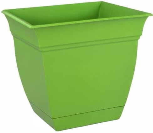 The HC Companies Eclipse Square Plastic Planter w/Attached Saucer - Outdoor & Indoor Plant Pot with Drainage Holes - Lightweight, UV-Resistant Plastic Pots for Plants (8" Peridot Green, Pack of 1)