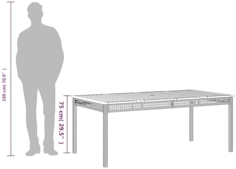 vidaxl patio table beige 70.9"x35.4"x29.5" poly rattan acacia, side view