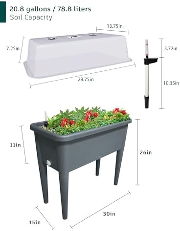 20.8 gallon vinyl plant box with legs and, close-up detail