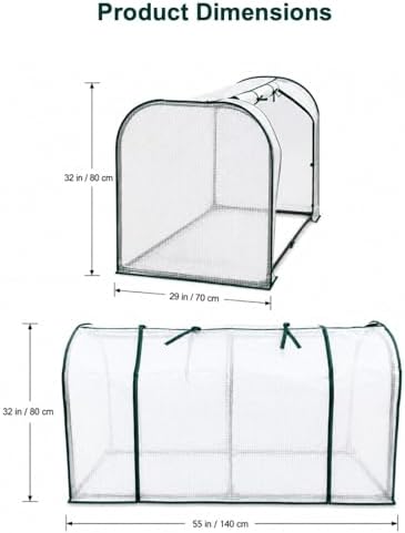 portable mini greenhouse, 55x32x28 inches pe cover with shown in use