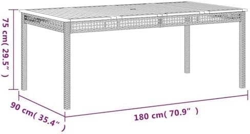 vidaxl patio table beige 70.9"x35.4"x29.5" poly rattan acacia, close-up detail