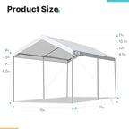advance outdoor adjustable 10x15 ft heavy duty carport showing dimensions