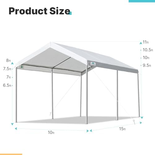 advance outdoor adjustable 10x15 ft heavy duty carport showing dimensions