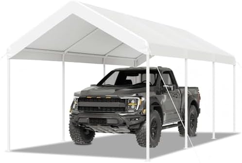 aoxun 10x20 ft carport, heavy duty car canopy, front angle view