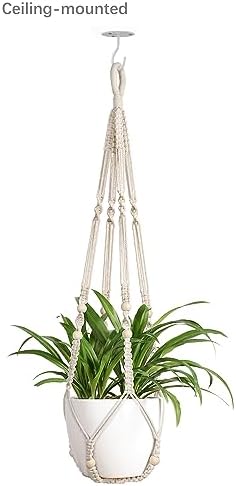 mkono ceramic hanging planter and ceiling hooks, shallow, close-up detail
