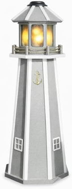 Peaceful Classics Poly Solar Lighthouse, Gray, 4 ft | Outdoor Garden Décor, Amish Handcrafted Poly Lumber Lighthouse Trim Lamp, Weather-Resistant Yard