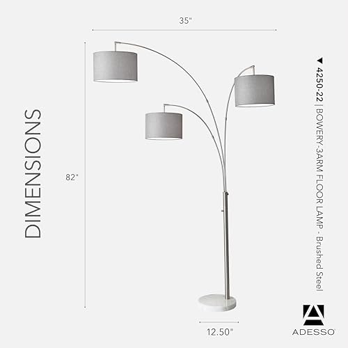 adesso 4250-22 bowery 3-arm arc lamp, 74 in, package contents