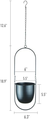 modern metal hanging planters with 6 inch pots, close-up detail