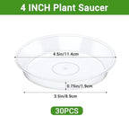 GREANER Plant Saucers for Indoors, 30 Packs Durable Plastic Plant Trays for Pots, Clear Plastic Flower Plant Pot Saucer for Indoor Outdoor Garden（4 Inch