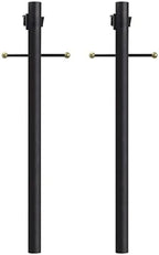 Solus 7-Foot Direct Burial Lamp Post – Outdoor Aluminum Light Pole with Decorative Cross Arm, Dusk-to-Dawn Sensor & 120V Outlet, Fits 3" Fixtures, Made in USA – Black/Bronze/White, (Black, Set of 2)