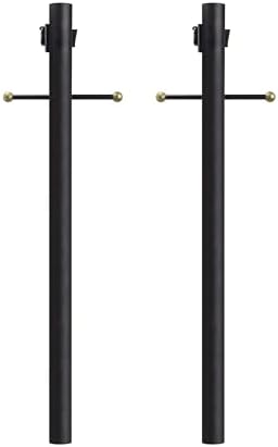 Solus 7-Foot Direct Burial Lamp Post – Outdoor Aluminum Light Pole with Decorative Cross Arm, Dusk-to-Dawn Sensor & 120V Outlet, Fits 3" Fixtures, Made in USA – Black/Bronze/White, (Black, Set of 2)