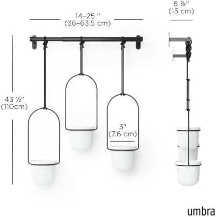 umbra triflora hanging planter, indoor herb garden, set, close-up detail