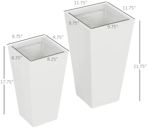 outsunny 2-pack outdoor planter set with drainage holes, close-up detail