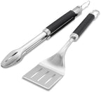 Weber® Precision Tongs & Spatula Grilling Tool Set, Stainless Steel | BBQ Tools with Hands‑Free Locking Tongs, 3‑Sided Beveled Spatula, Non‑Slip Soft‑Touch Handles - Grill Accessory Kit