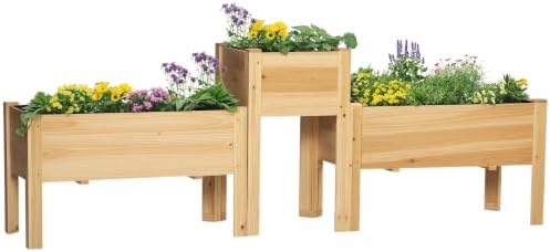 outsunny raised garden bed set of 3, wooden, main product view