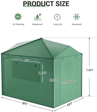 8x6 ft pop up greenhouse for outdoors showing dimensions