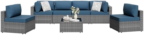 shintenchi 7 pieces outdoor patio furniture sets, patio, front angle view