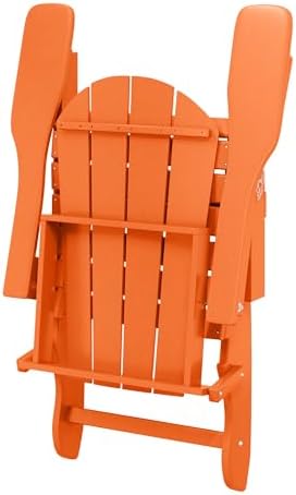 WO Home Furniture Laguna Folding Adirondack Chair, HDPE Patio Chair, All Weather Use Fire Pit Chair for Outdoor Garden, Backyard, Deck, Pool, Orange