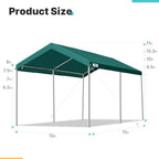 advance outdoor adjustable 10x15 ft heavy duty carport showing dimensions
