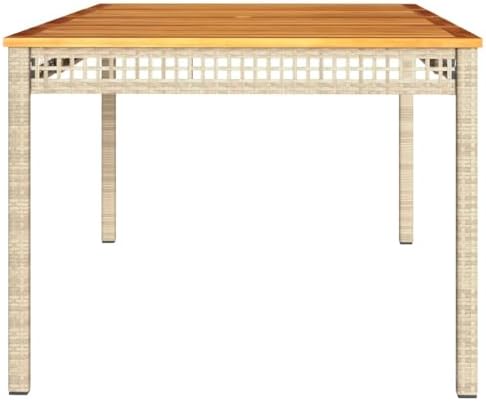 vidaxl patio table beige 70.9"x35.4"x29.5" poly rattan acacia, front angle view