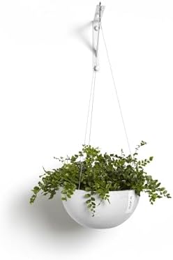 ecopots hanging brussels round planter, pure white, 10.5", side view