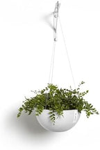 ecopots hanging brussels round planter, pure white, 10.5", side view