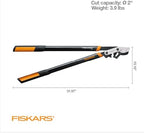 fiskars 32” powergear2 garden bypass loppers, 2" cut, package contents