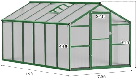 12 ft greenhouse, outdoor sliding door, polycarbonate greenhouse showing dimensions