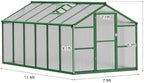 12 ft greenhouse, outdoor sliding door, polycarbonate greenhouse showing dimensions