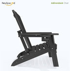 Folding Adirondack Chairs Set of 4, HDPE Cup Holders, Black | Patent pinless folding design, 380lbs, Extended backrest, Natural Wood Look, maintenance-free, All-Weather, Quick setup