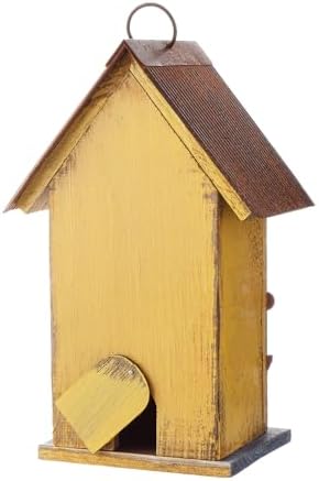 Glitzhome Bird Houses for Outside, 10.2" H Hanging Bird House for Outdoor Patio Garden Decorative Birdhouse Pet Cottage Distressed Wooden Birdhouse for Swallow Sparrow Finch Cardinals, Yellow Flower