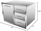 outdoor kitchen drawer combo, bbq access trash drawer, close-up detail
