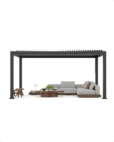 12x16ft louvered pergola, modern style outdoor pergola with, front angle view